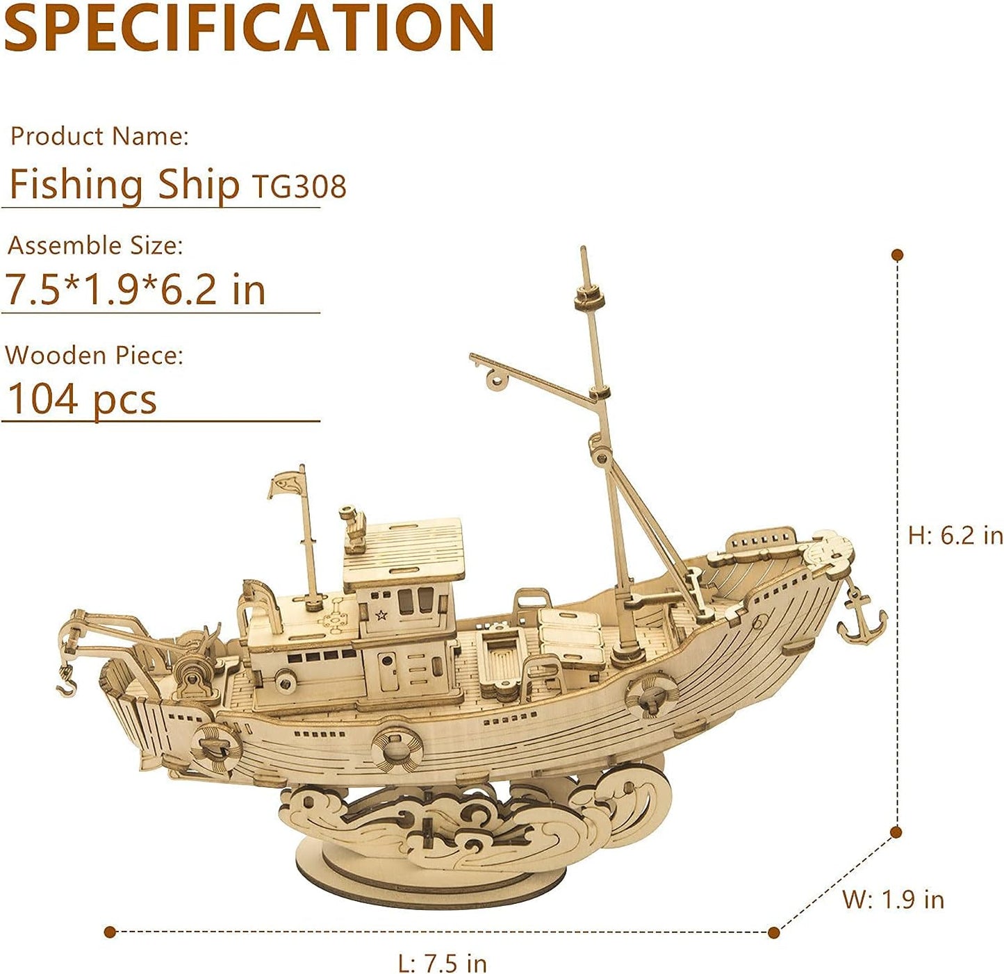 Rolife Fishing Ship Model 3D Wooden Puzzle TG308