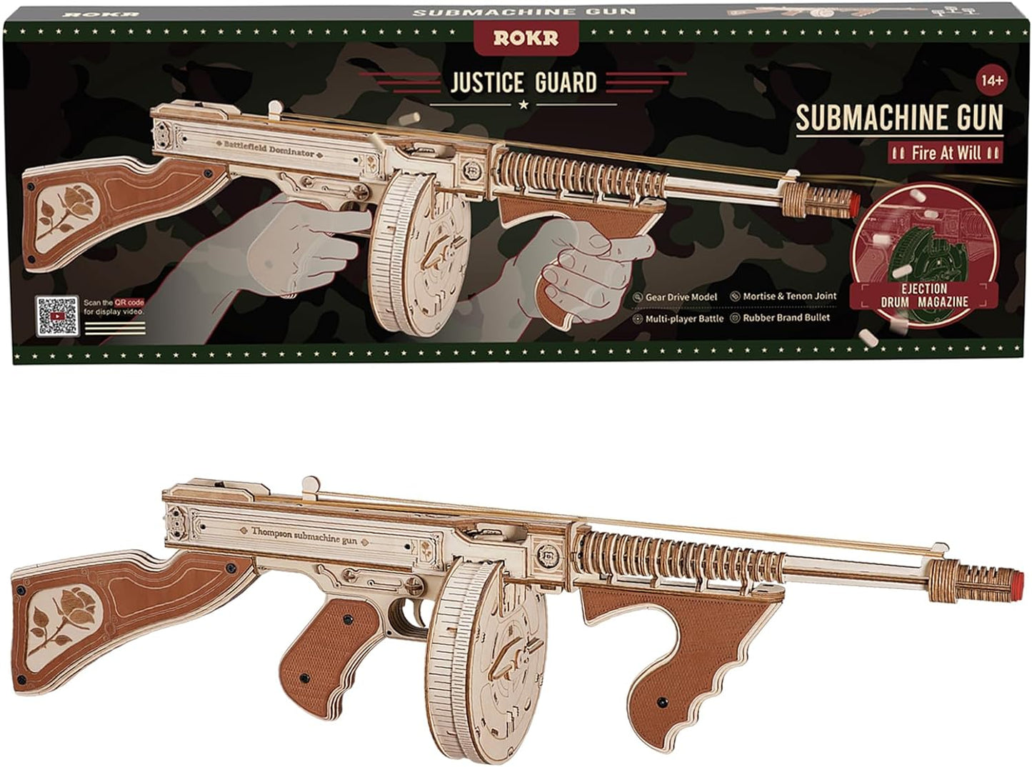 ROKR Thompson Submachine Gun Toy 3D Wooden Puzzle LQB01