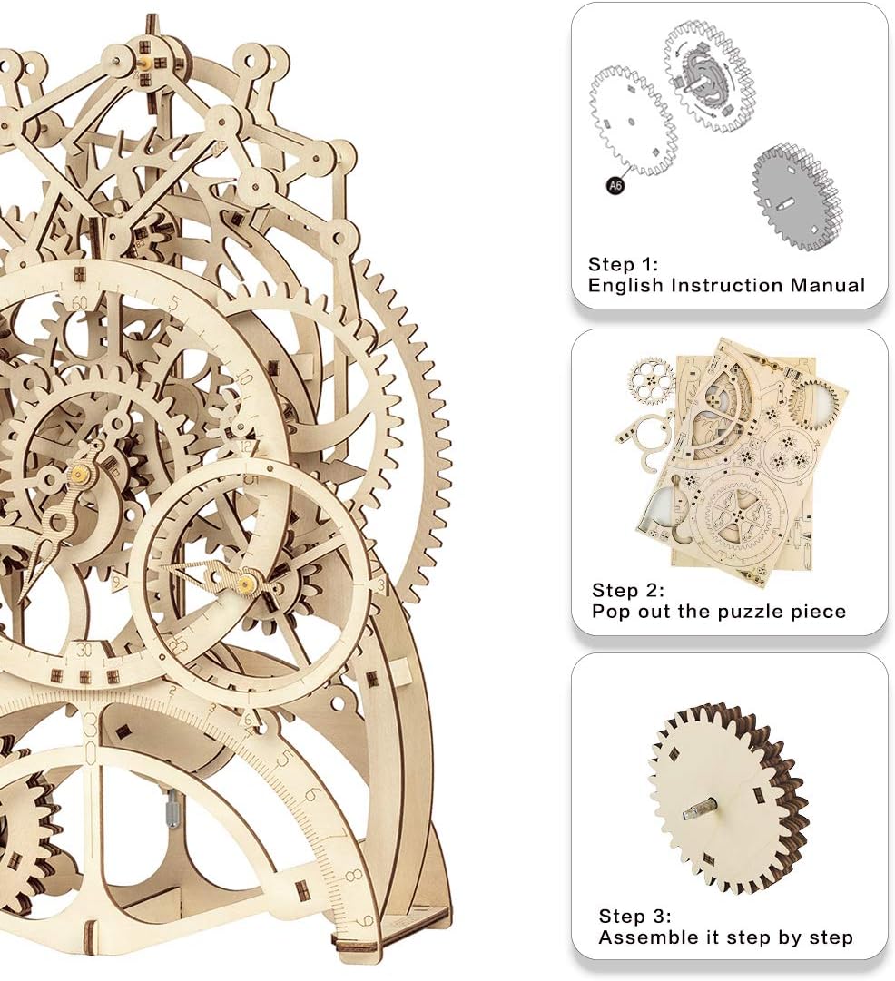 ROKR Pendulum Clock Mechanical Gears 3D Wooden Puzzle LK501