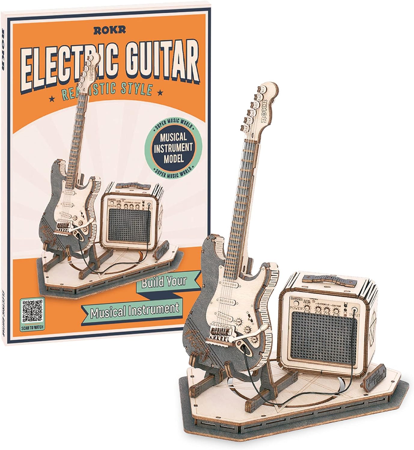 ROKR Electric Guitar Model 3D Wooden Puzzle DIY music box TG605K