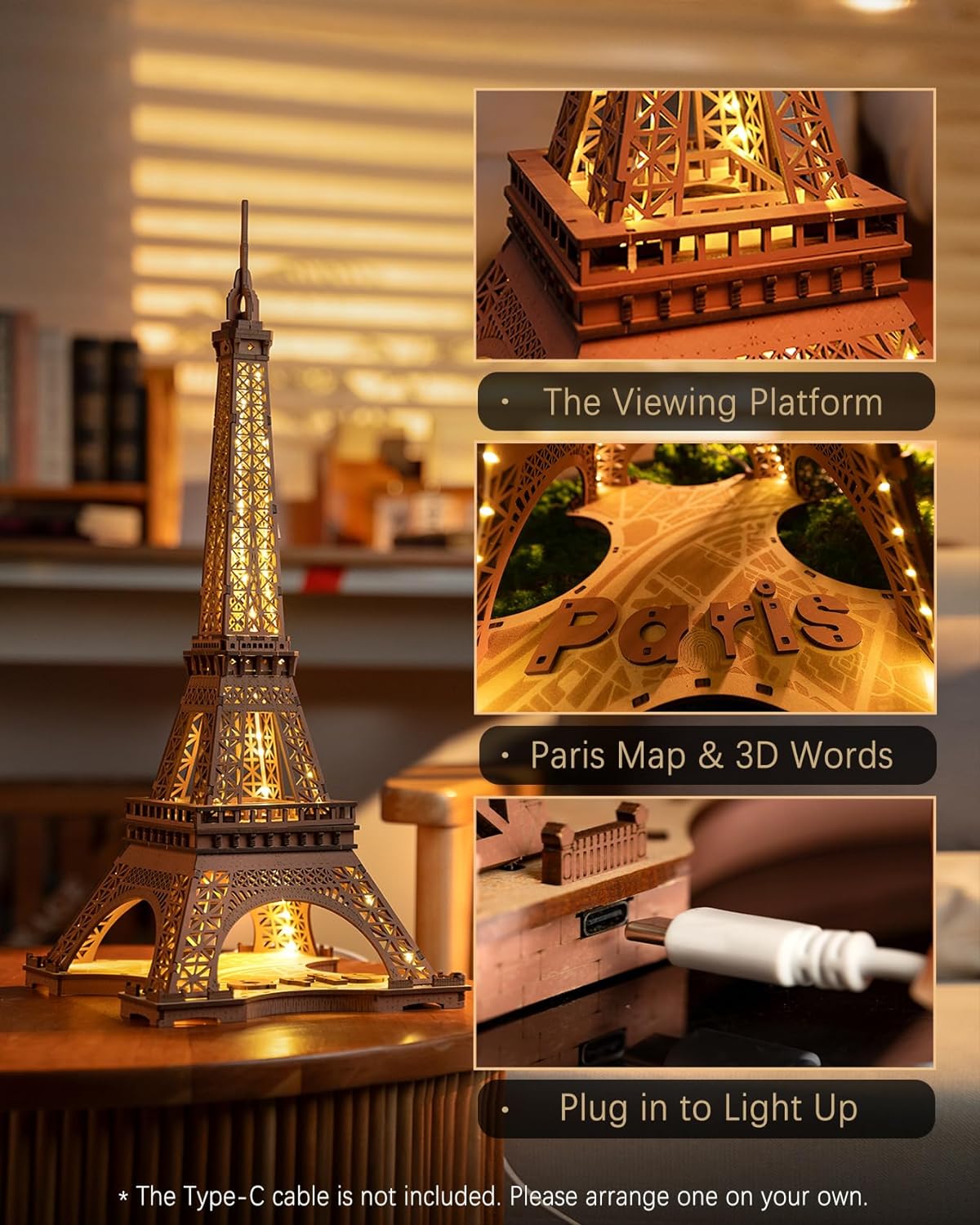 Rolife Night of the Eiffel Tower 3D Wooden Puzzle TGL01