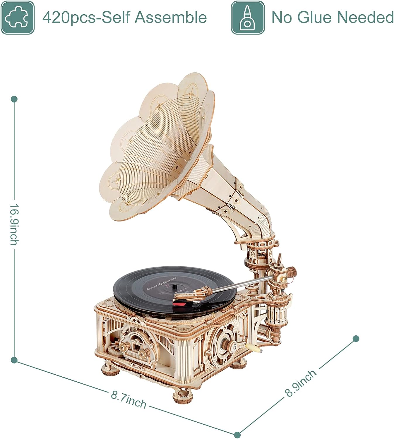 ROKR DIY Crank Classic Gramophone LKB01D