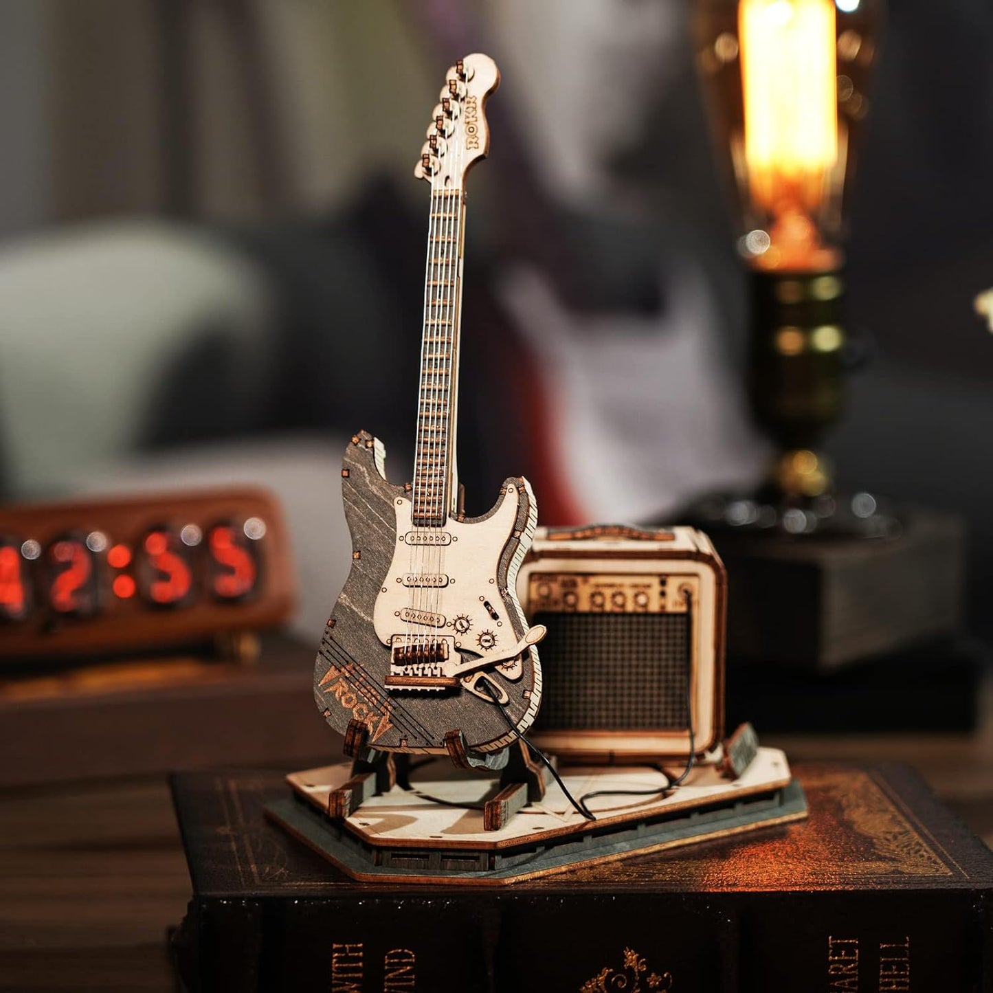 ROKR Electric Guitar Model 3D Wooden Puzzle DIY music box TG605K