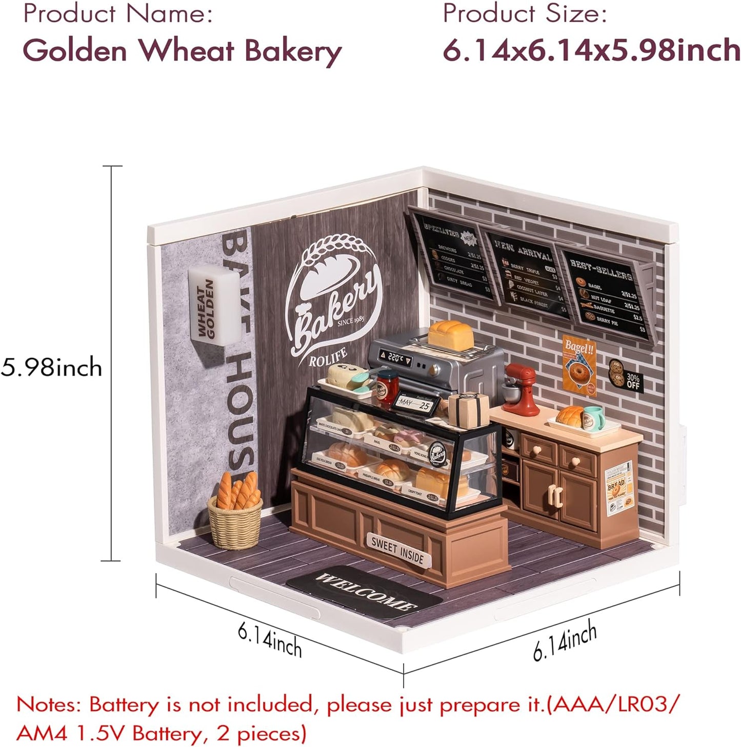 Rolife Super Creator Golden Wheat Bakery Plastic DIY Miniature House Kit DW005