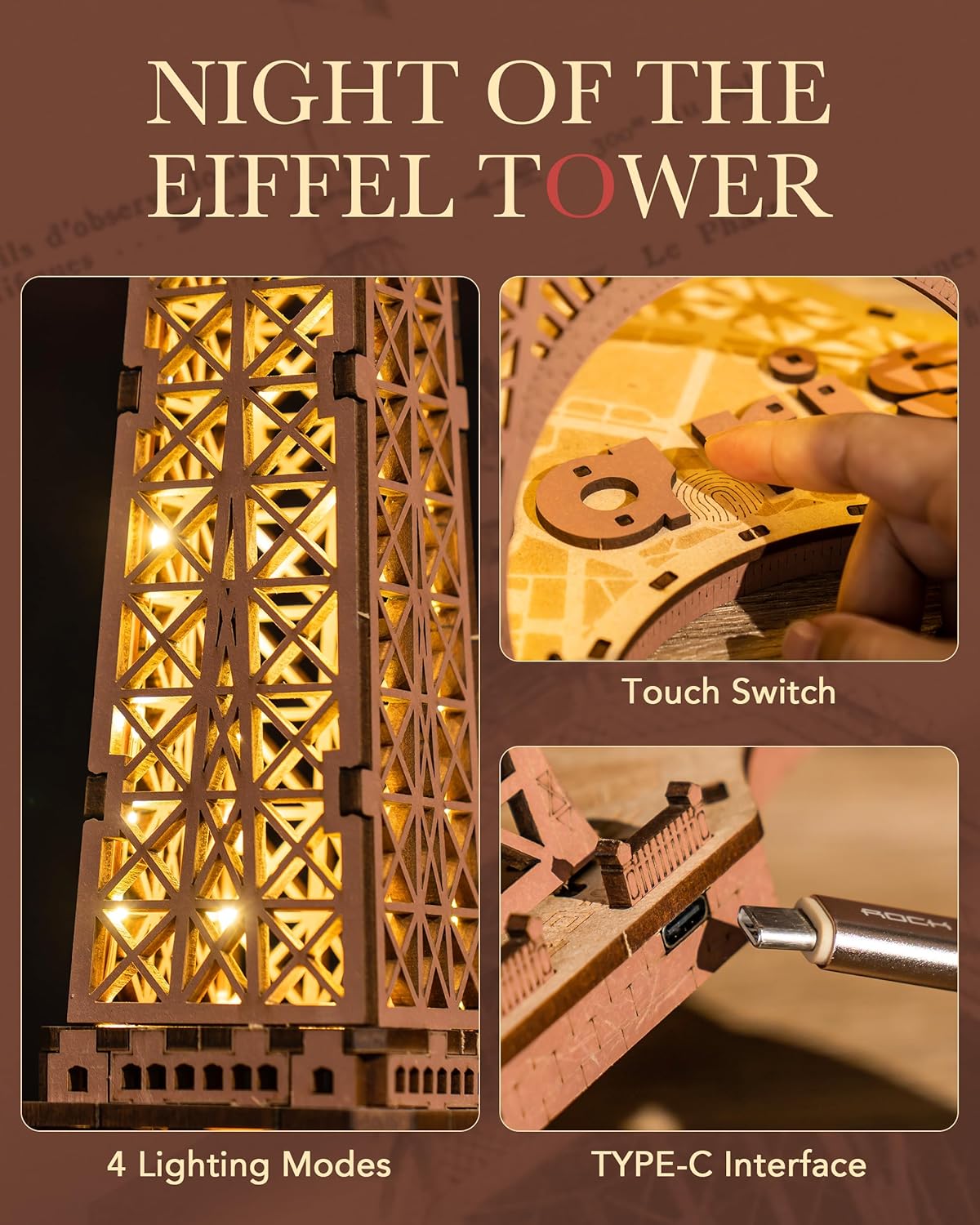 Rolife Night of the Eiffel Tower 3D Wooden Puzzle TGL01