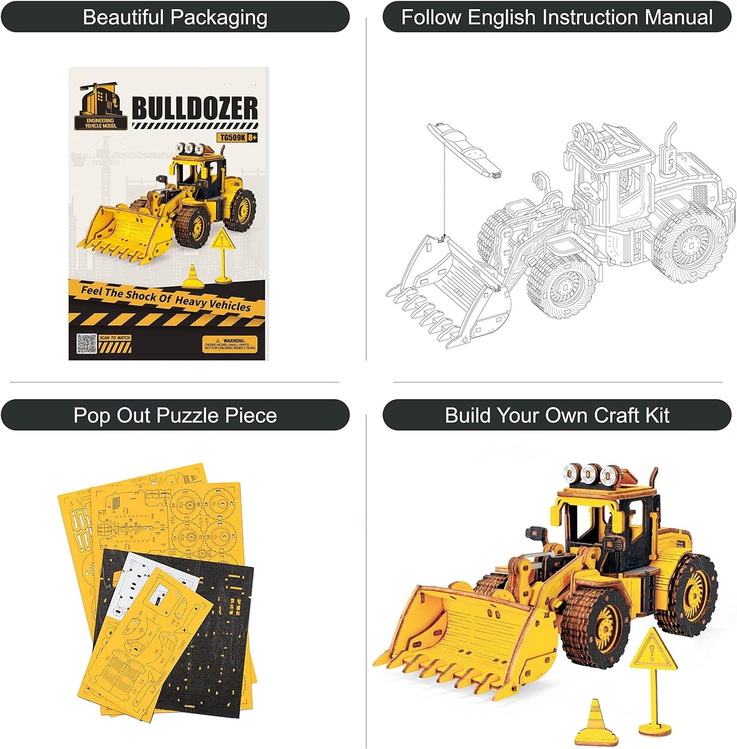 ROKR Bulldozer Engineering Vehicle 3D Wooden Puzzle TG509K