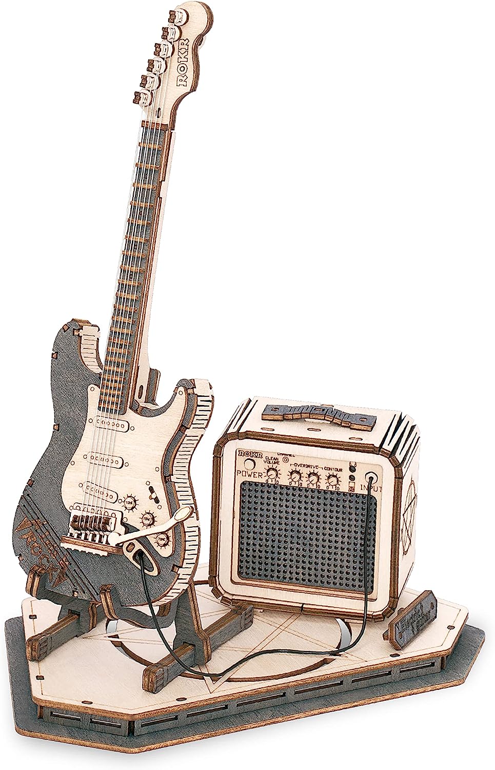 ROKR Electric Guitar Model 3D Wooden Puzzle DIY music box TG605K