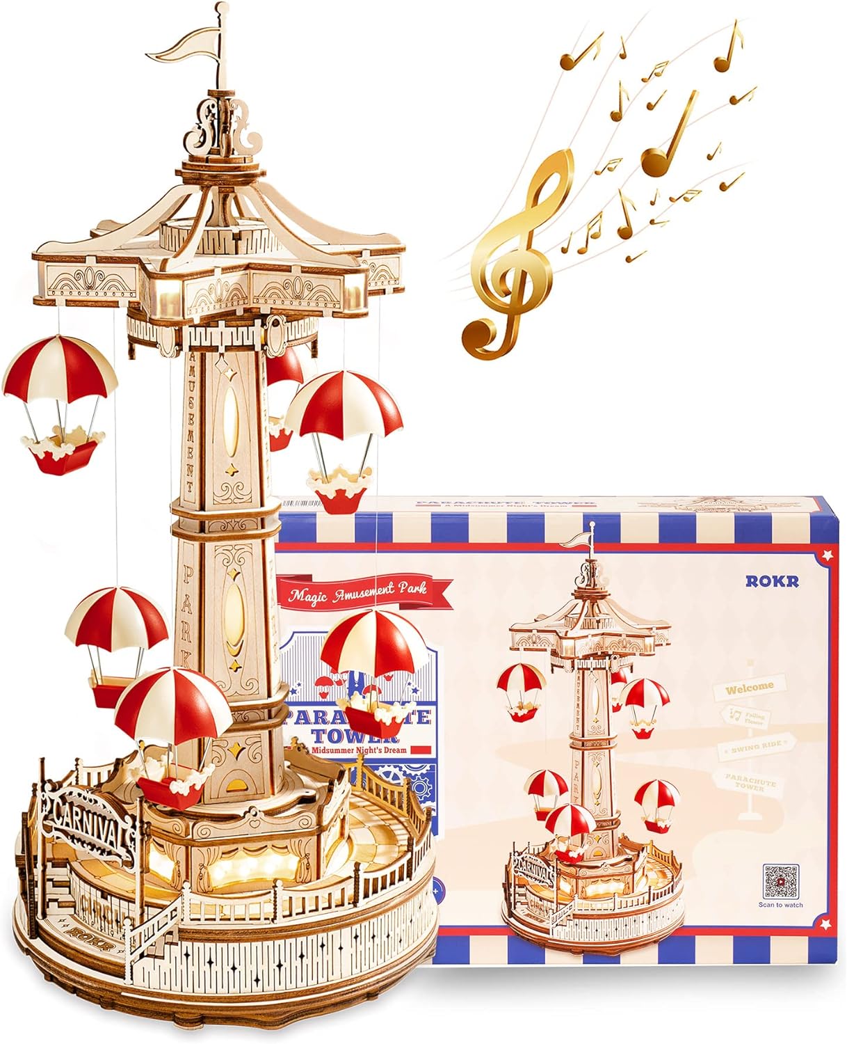 ROKR Parachute Tower DIY Music Box 3D Wooden Puzzle EA01