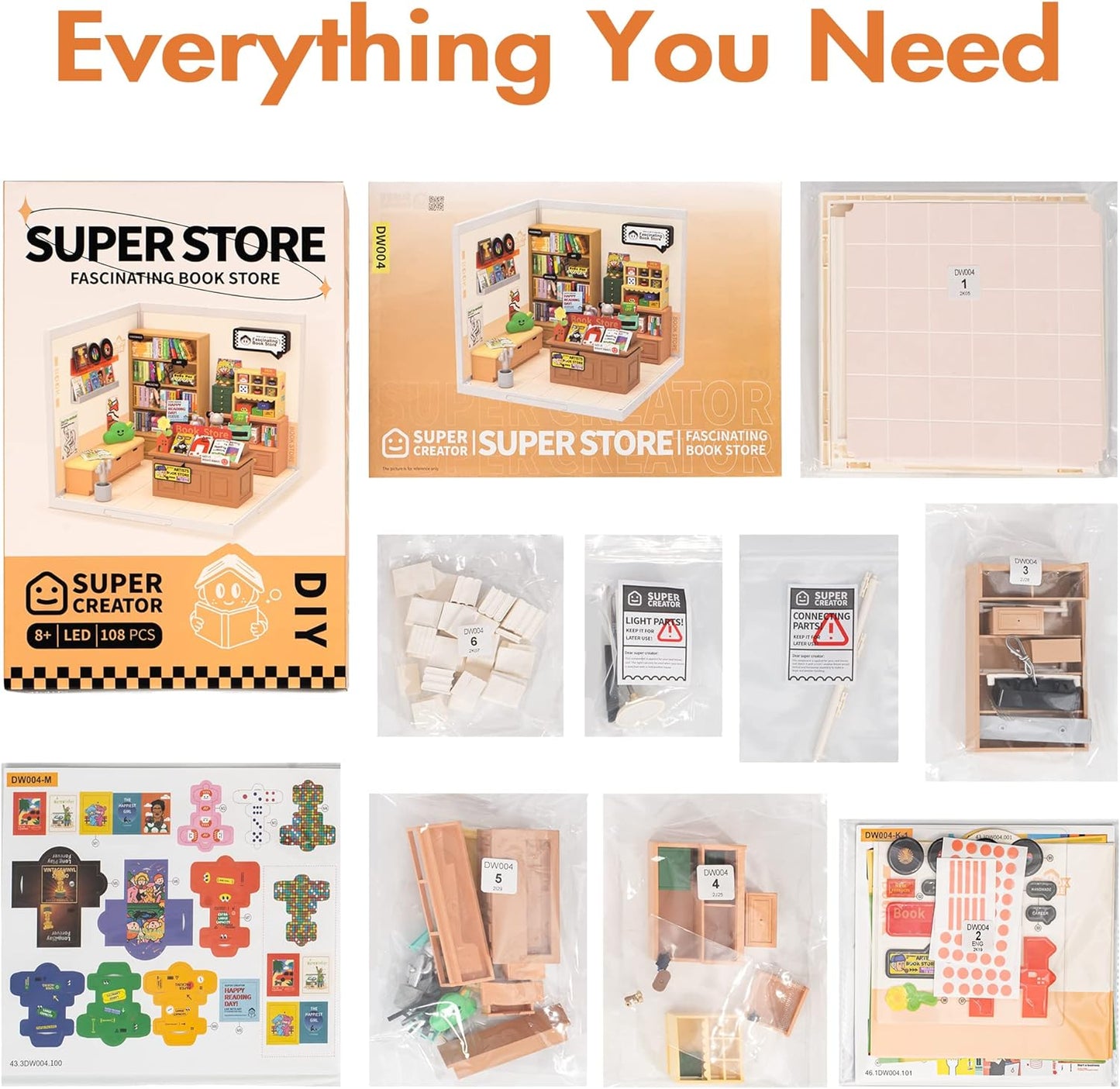 Rolife Super Creator Fascinating Book Store Plastic DIY Miniature House Kit DW004