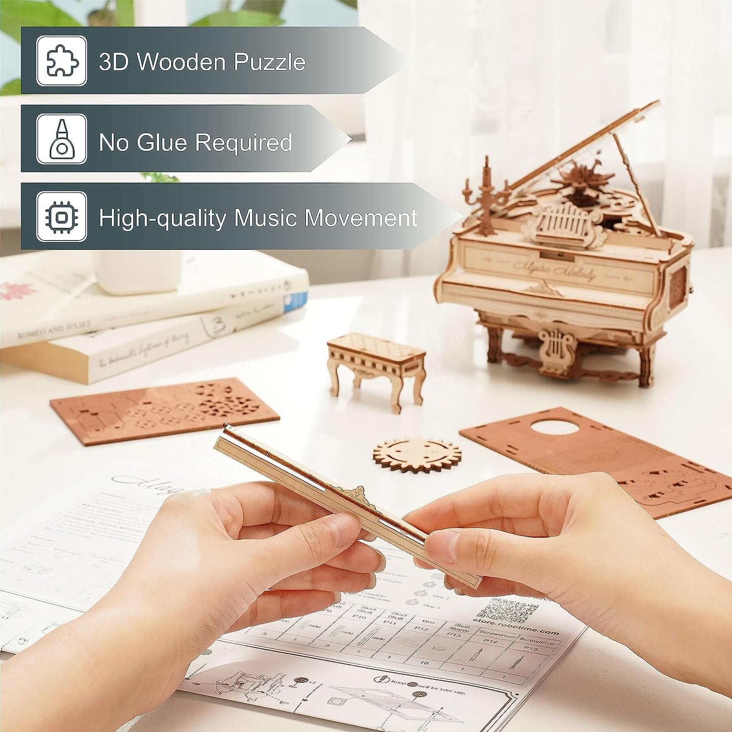 ROKR Magic Piano Mechanical Music Box 3D Wooden Puzzle AMK81