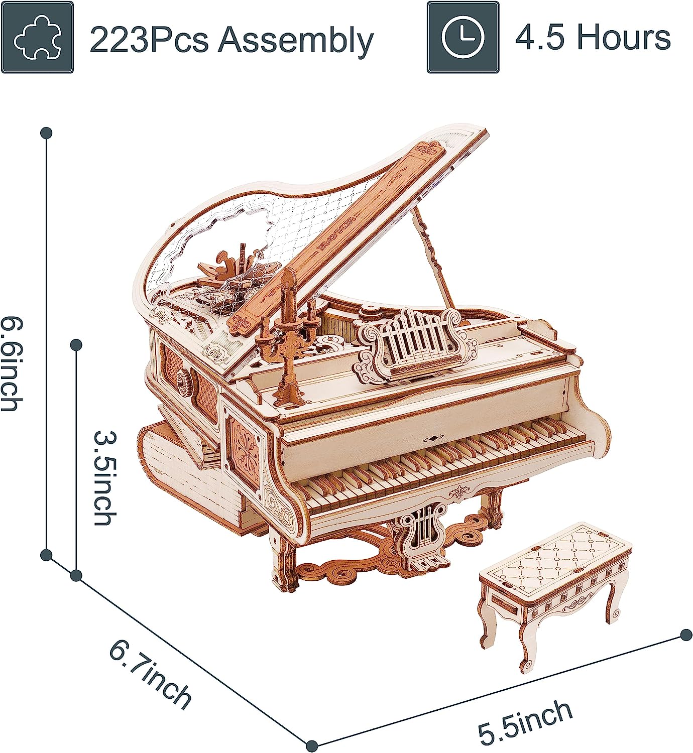 ROKR Magic Piano Mechanical Music Box 3D Wooden Puzzle AMK81