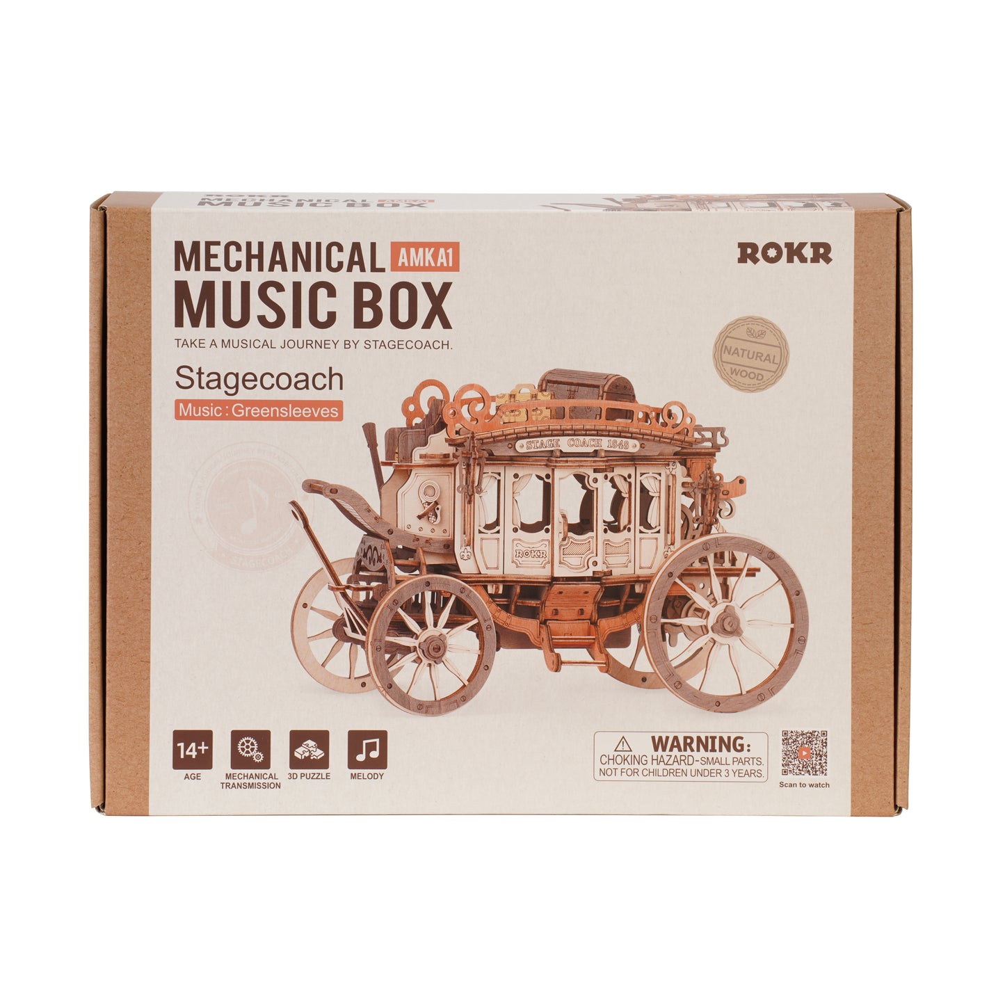 ROKR Stagecoach Mechanical Music Box 3D Wooden Puzzle AMKA1