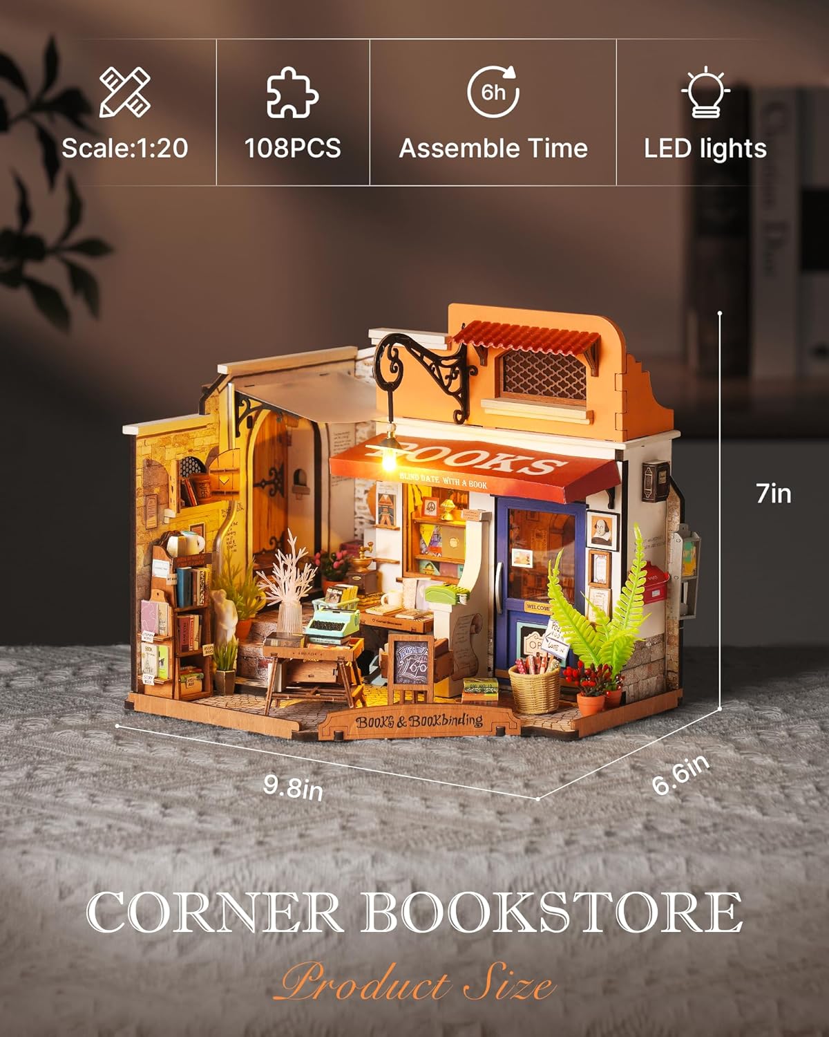 Rolife Corner Bookstore DIY Miniature House Kit DG164