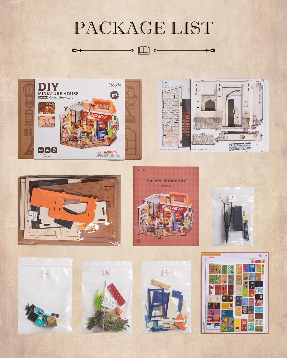 Rolife Corner Bookstore DIY Miniature House Kit DG164