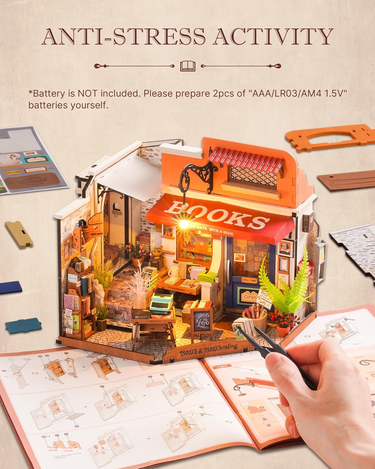 Rolife Corner Bookstore DIY Miniature House Kit DG164