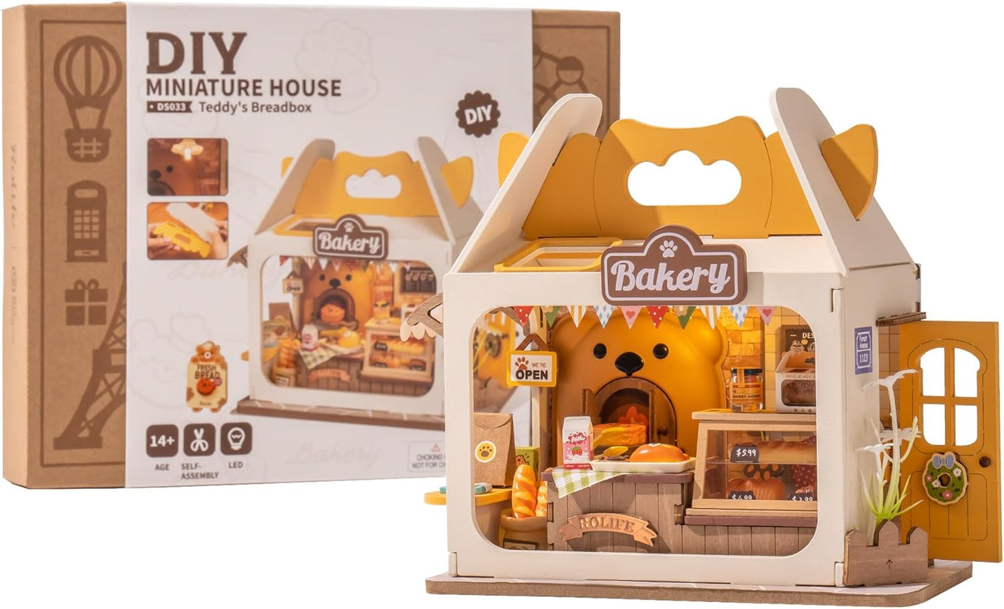 Rolife Food Box Shop DIY Miniature House Kit Teddy's Breadbox DS033