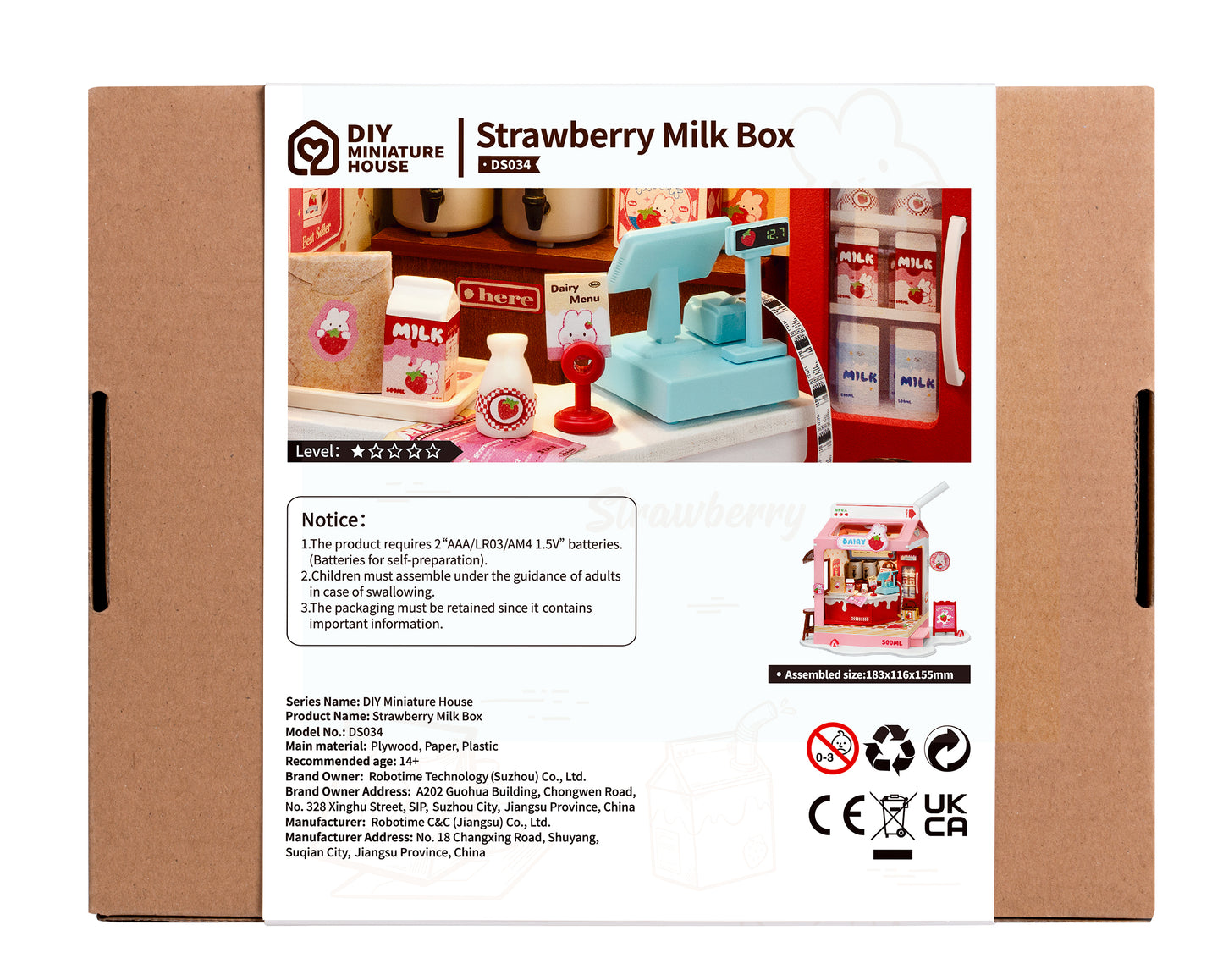 Rolife Food Box Shop DIY Miniature House Kit Strawberry Milk Box DS034