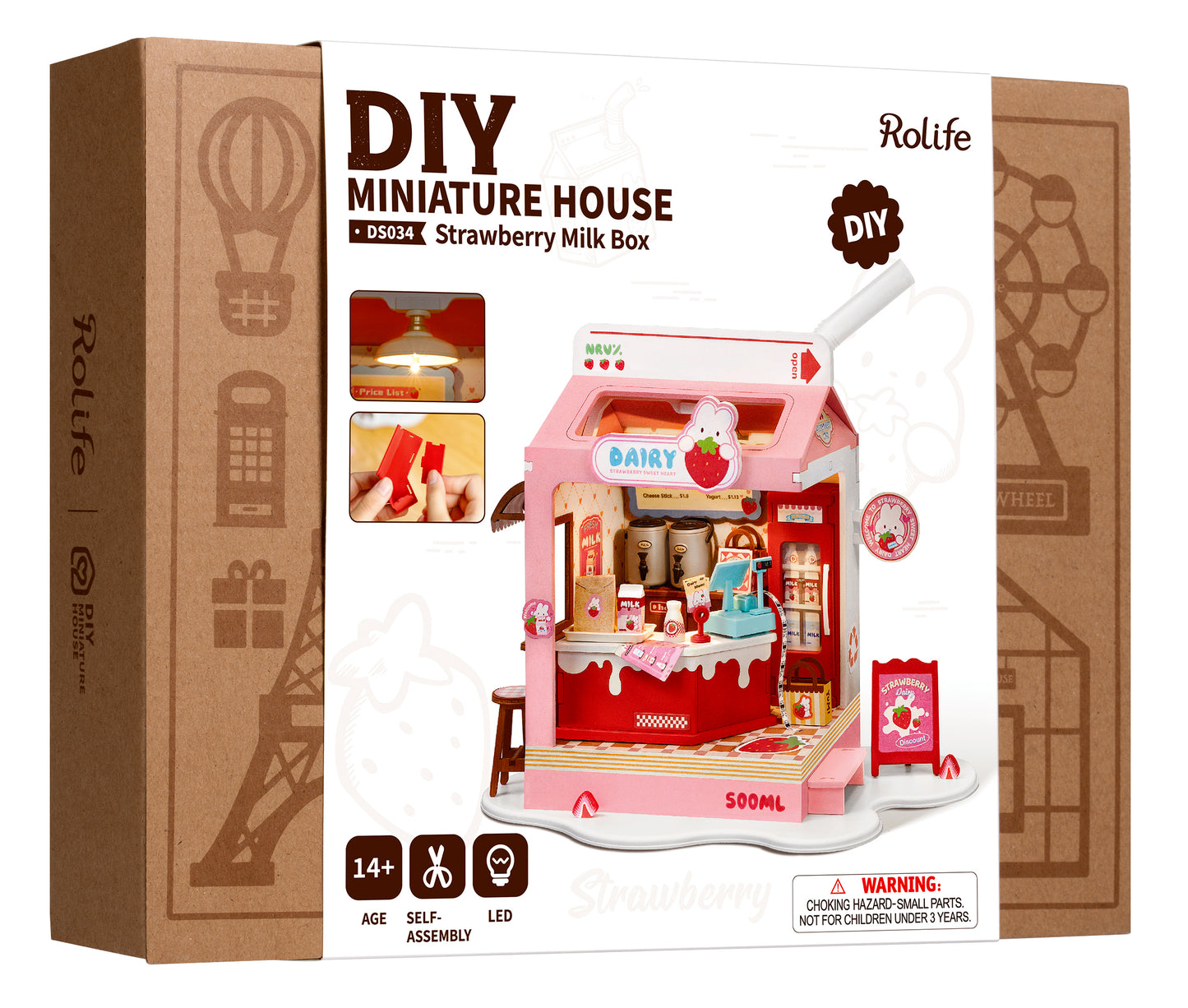 Rolife Food Box Shop DIY Miniature House Kit Strawberry Milk Box DS034