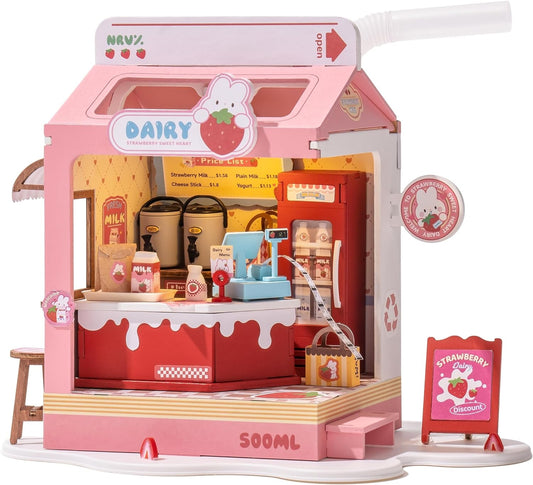 Rolife Food Box Shop DIY Miniature House Kit Strawberry Milk Box DS034