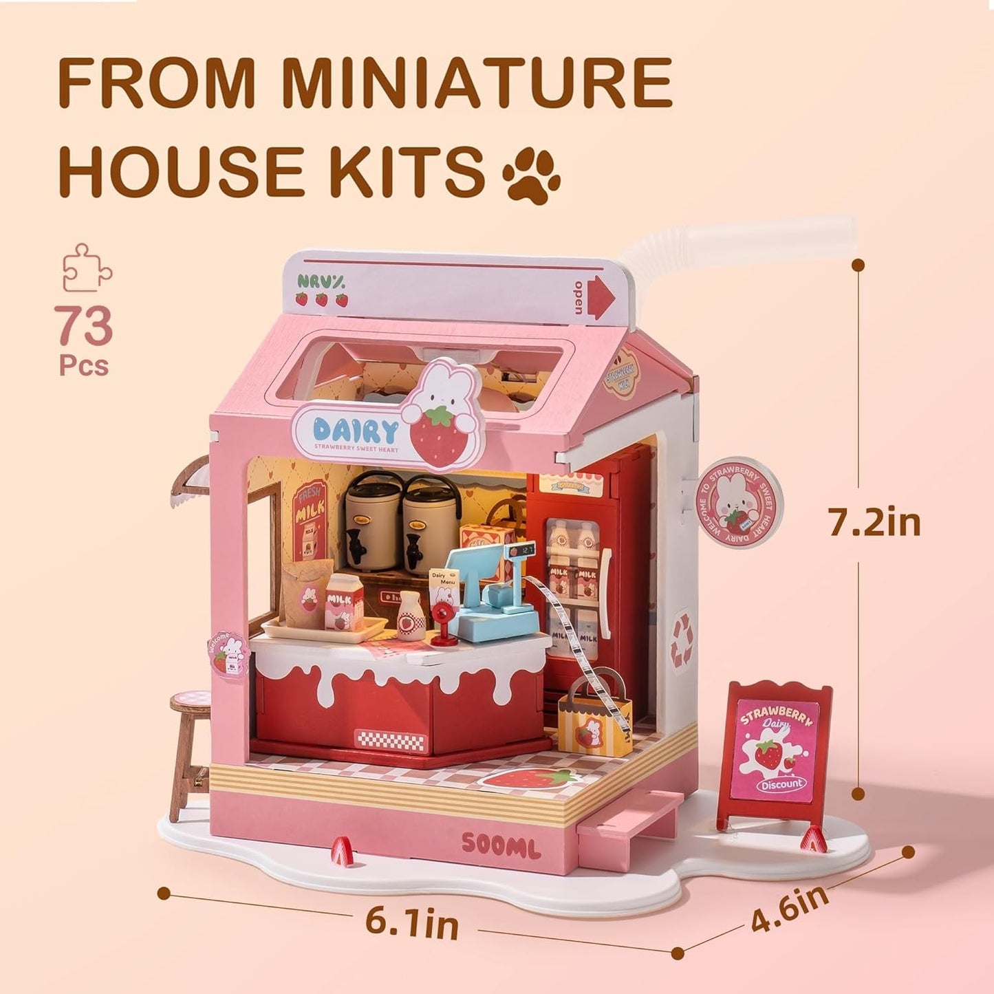 Rolife Food Box Shop DIY Miniature House Kit Strawberry Milk Box DS034