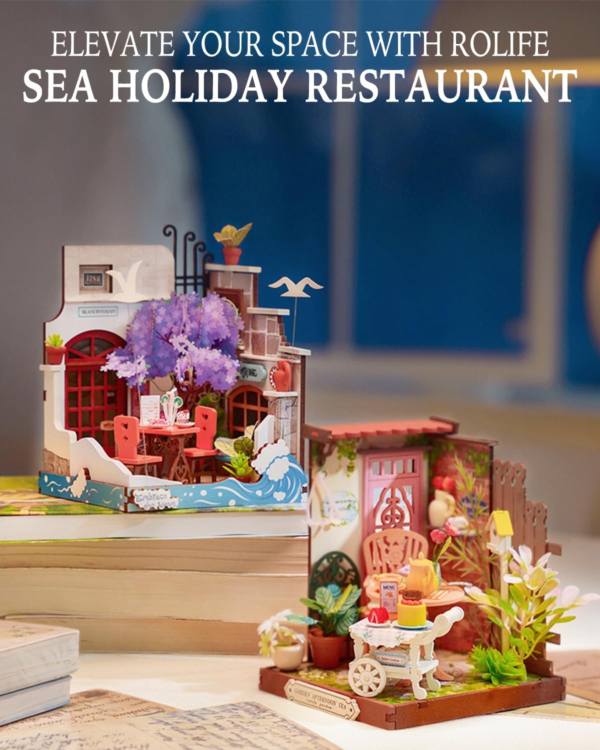 Rolife Sea Holiday Restaurant 3D Wooden Puzzle DIY Mini Building House Miniature Kit ds039