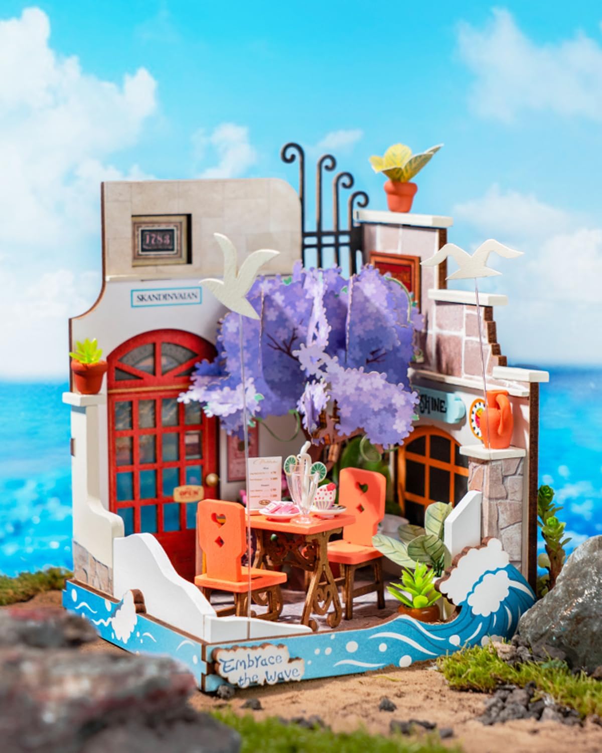 Rolife Sea Holiday Restaurant 3D Wooden Puzzle DIY Mini Building House Miniature Kit ds039