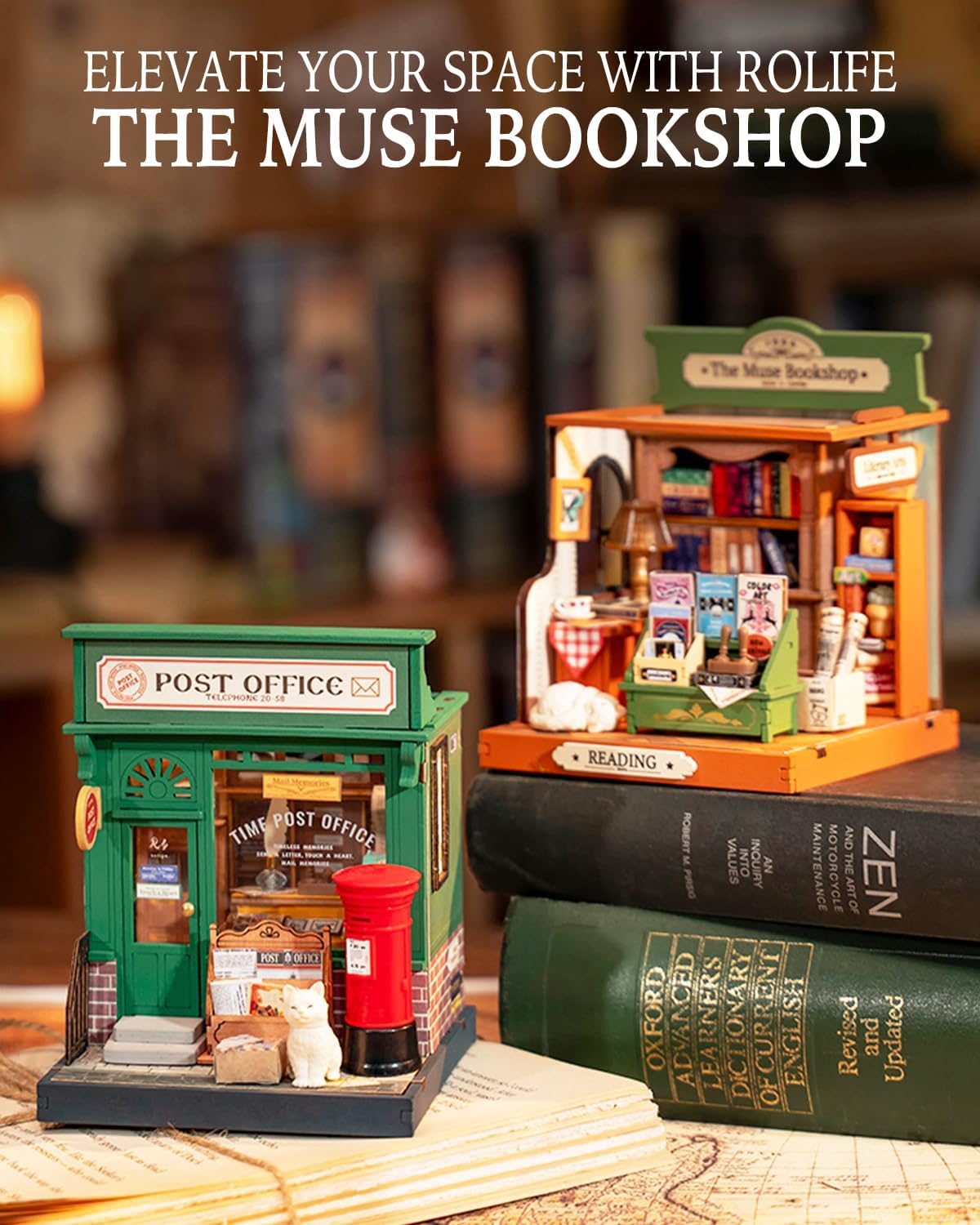 Rolife The Muse Bookshop 3D Wooden Puzzle-DIY Mini Building House Miniature Kit DS040