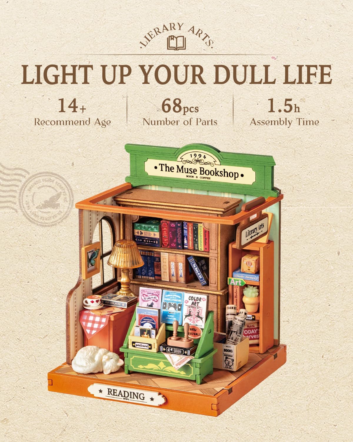 Rolife The Muse Bookshop 3D Wooden Puzzle-DIY Mini Building House Miniature Kit DS040