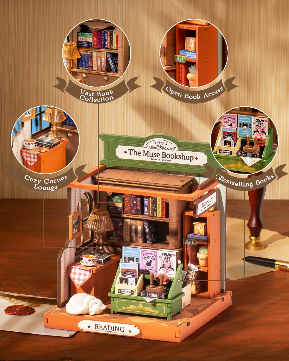 Rolife The Muse Bookshop 3D Wooden Puzzle-DIY Mini Building House Miniature Kit DS040