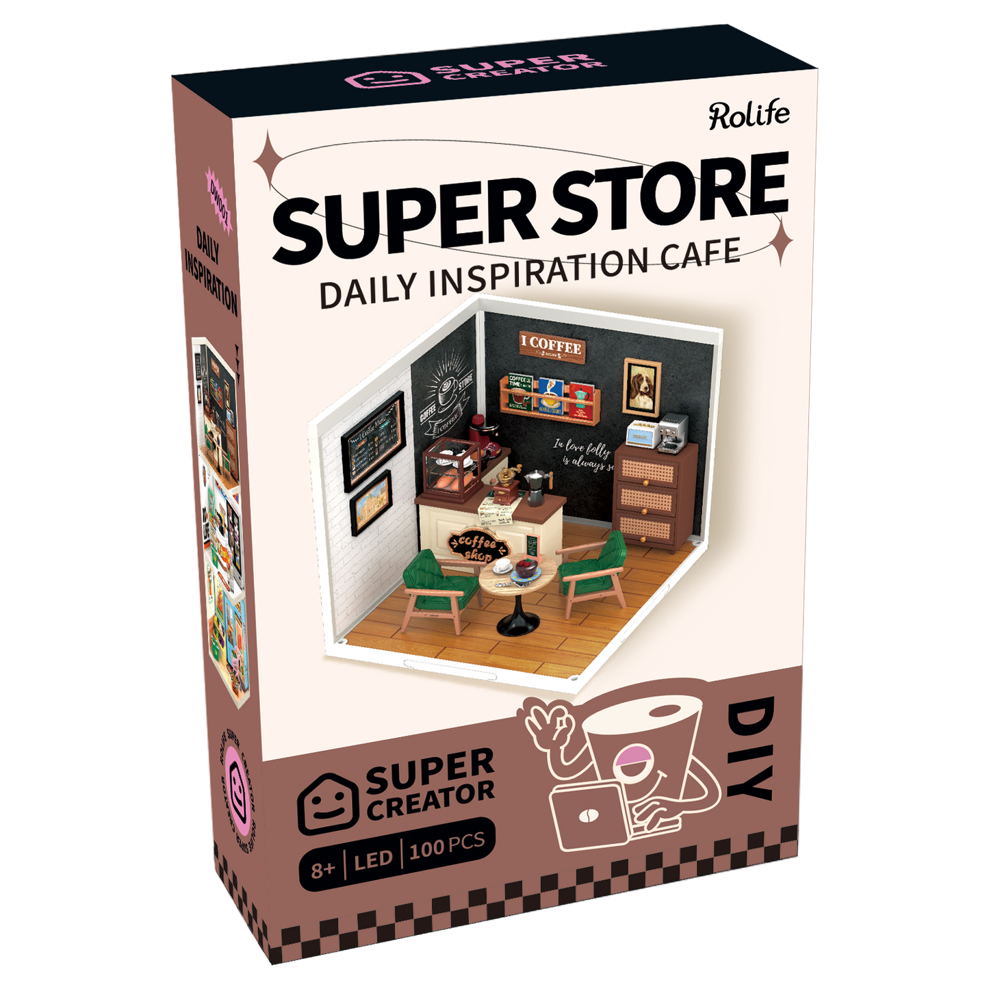 Rolife Super Creator Daily Inspiration Cafe Plastic DIY Miniature House Kit DW001