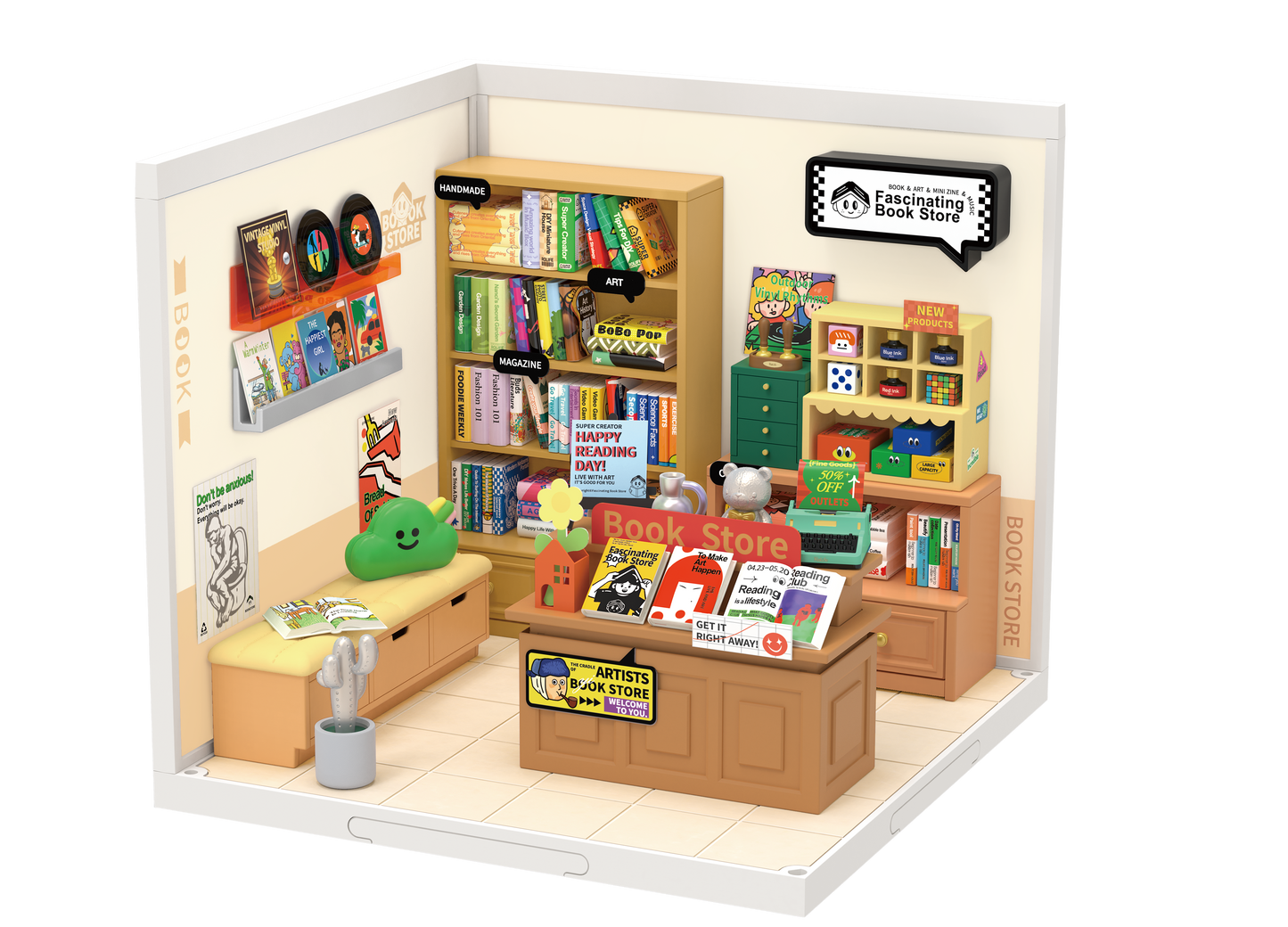 Rolife Super Creator Fascinating Book Store Plastic DIY Miniature House Kit DW004