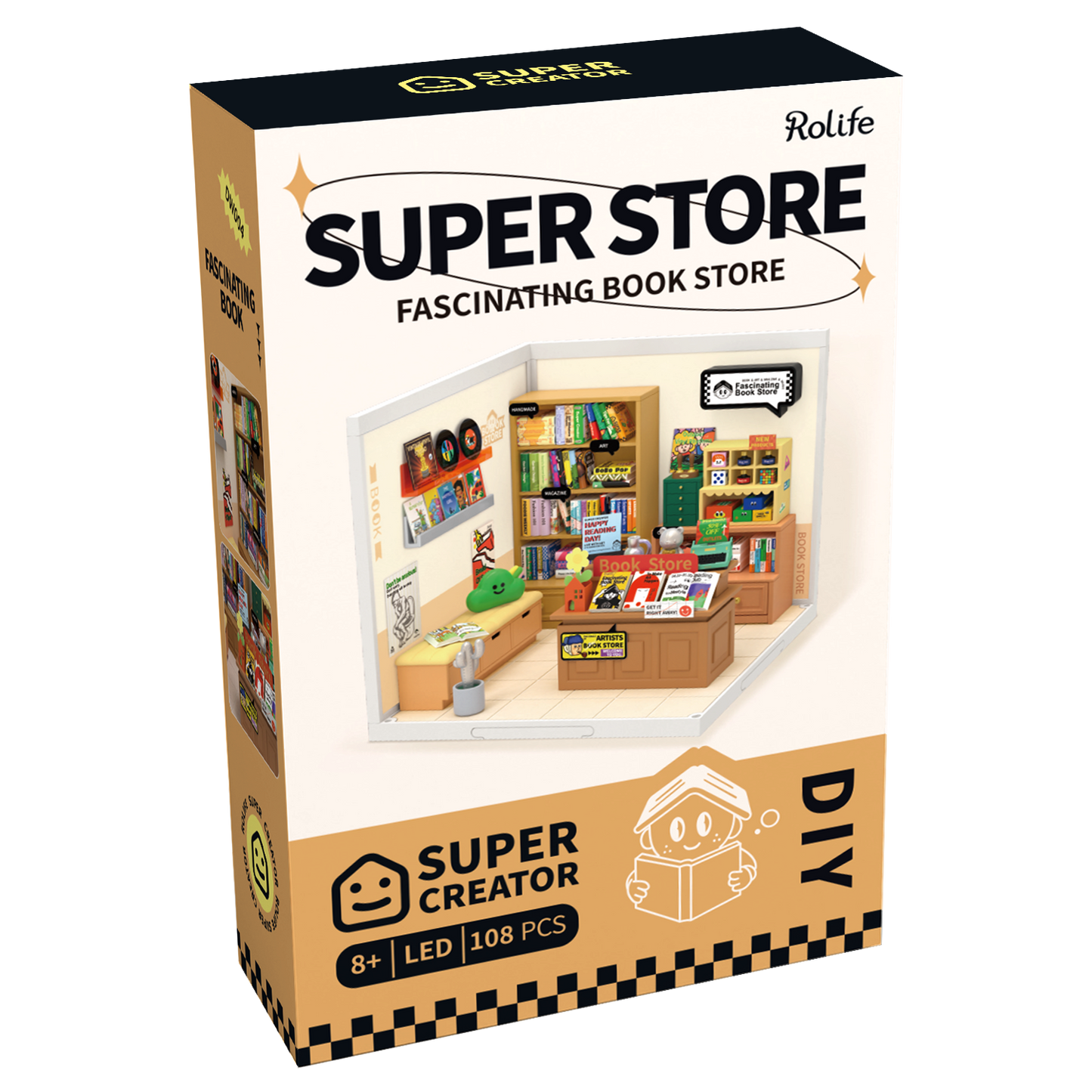 Rolife Super Creator Fascinating Book Store Plastic DIY Miniature House Kit DW004