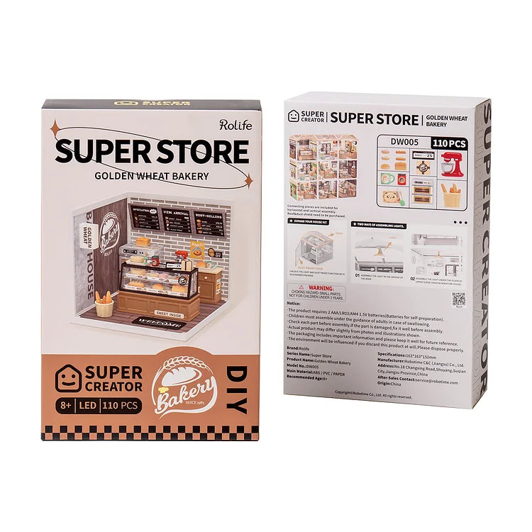 Rolife Super Creator Golden Wheat Bakery Plastic DIY Miniature House Kit DW005