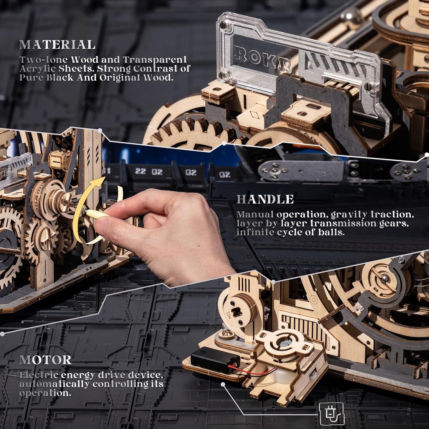 ROKR Marble Spaceport Marble Run 3D Wooden Puzzle LGC01