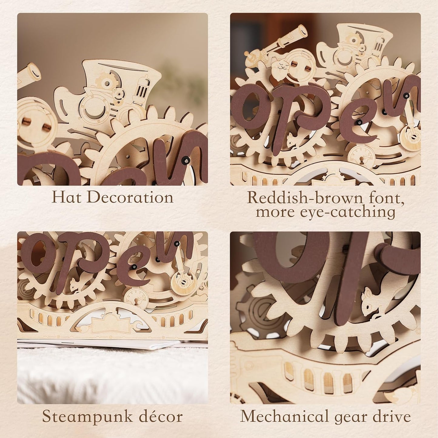 ROKR 3D Wooden Puzzle Decoration for Gear Driven Switches, Open Closed Sign LK506