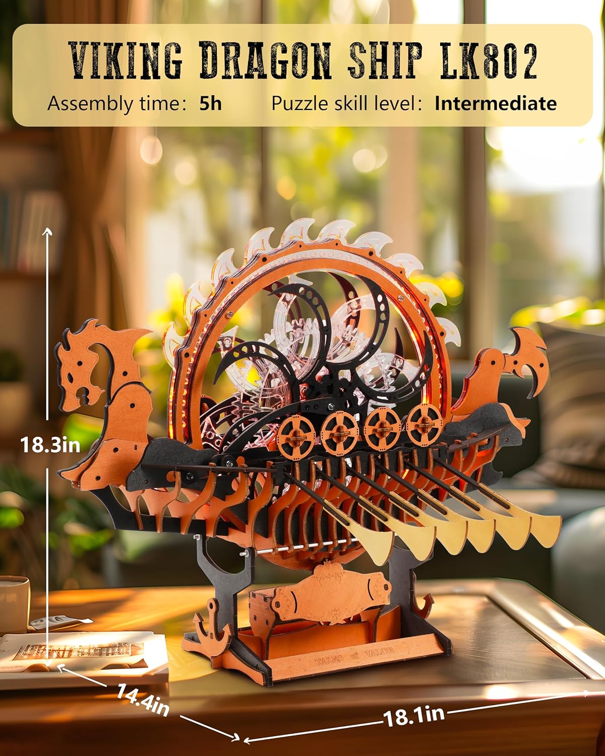 ROKR Viking Dragon Ship Mechanical 3D Wooden Puzzle LK802