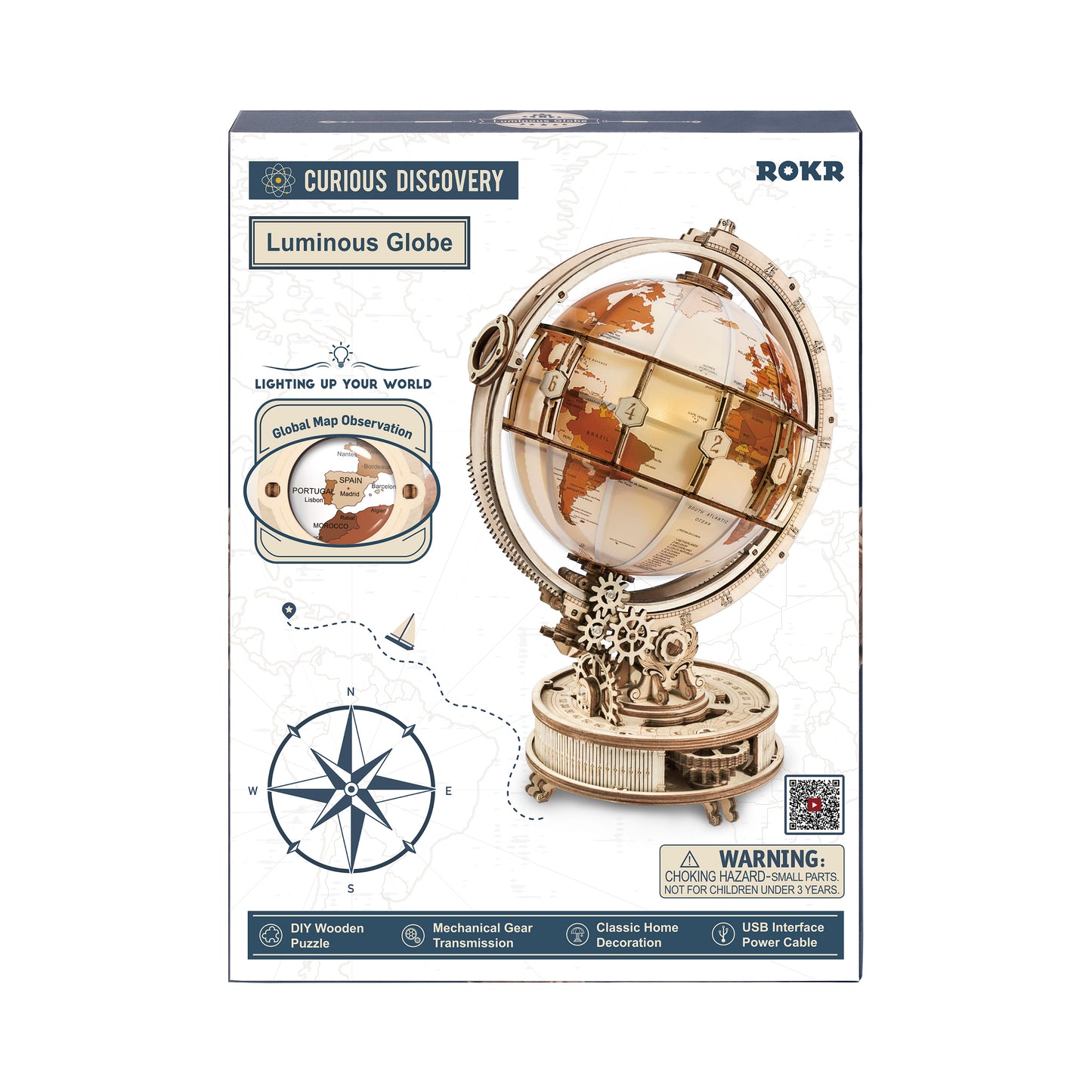 ROKR Luminous Globe Curious Discovery 3D Wooden Puzzle ST003