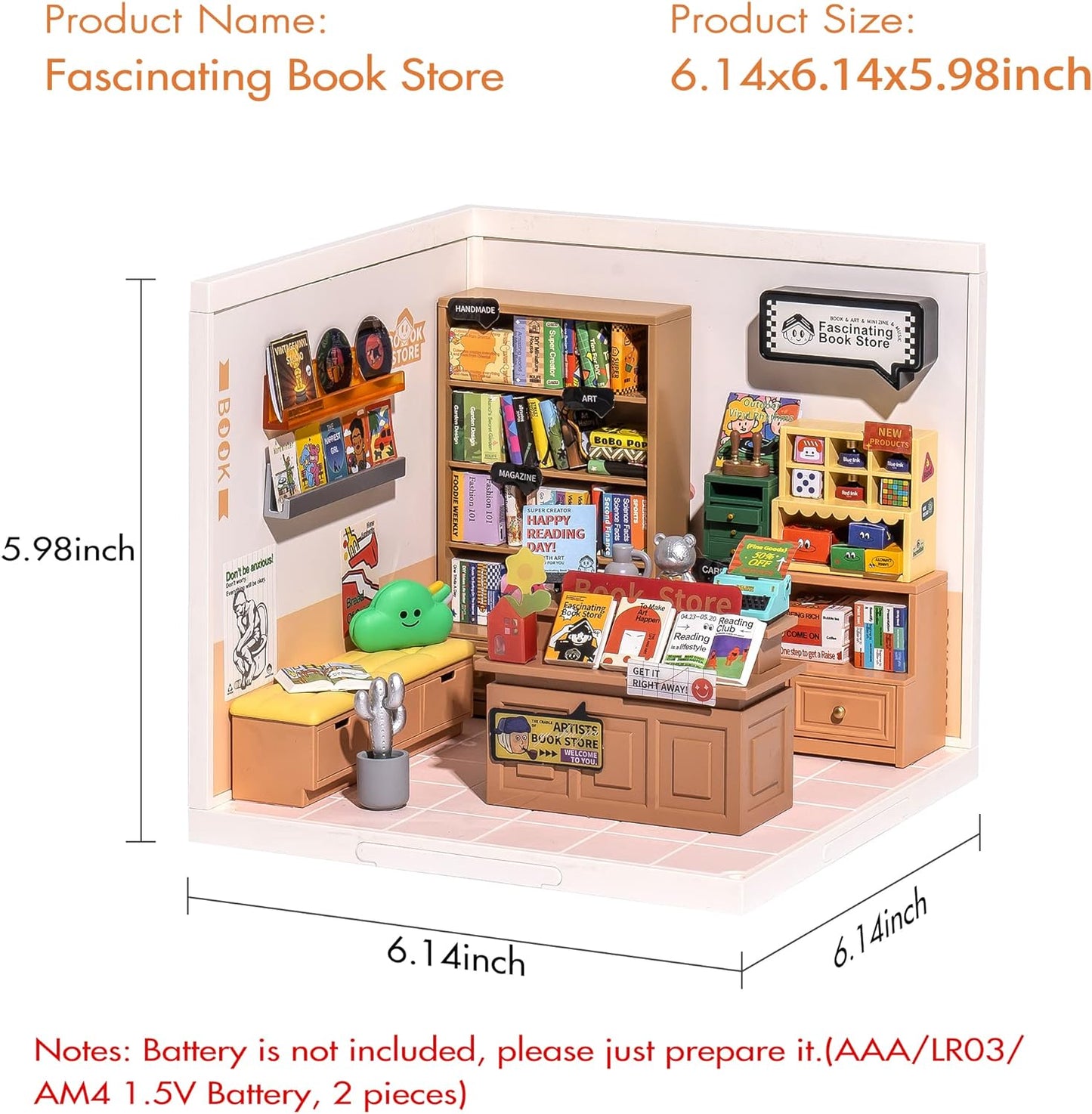 Rolife Super Creator Fascinating Book Store Plastic DIY Miniature House Kit DW004