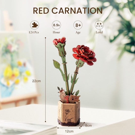 Rowood DIY Wooden Flower red carnation 3D Wooden Puzzle TW052