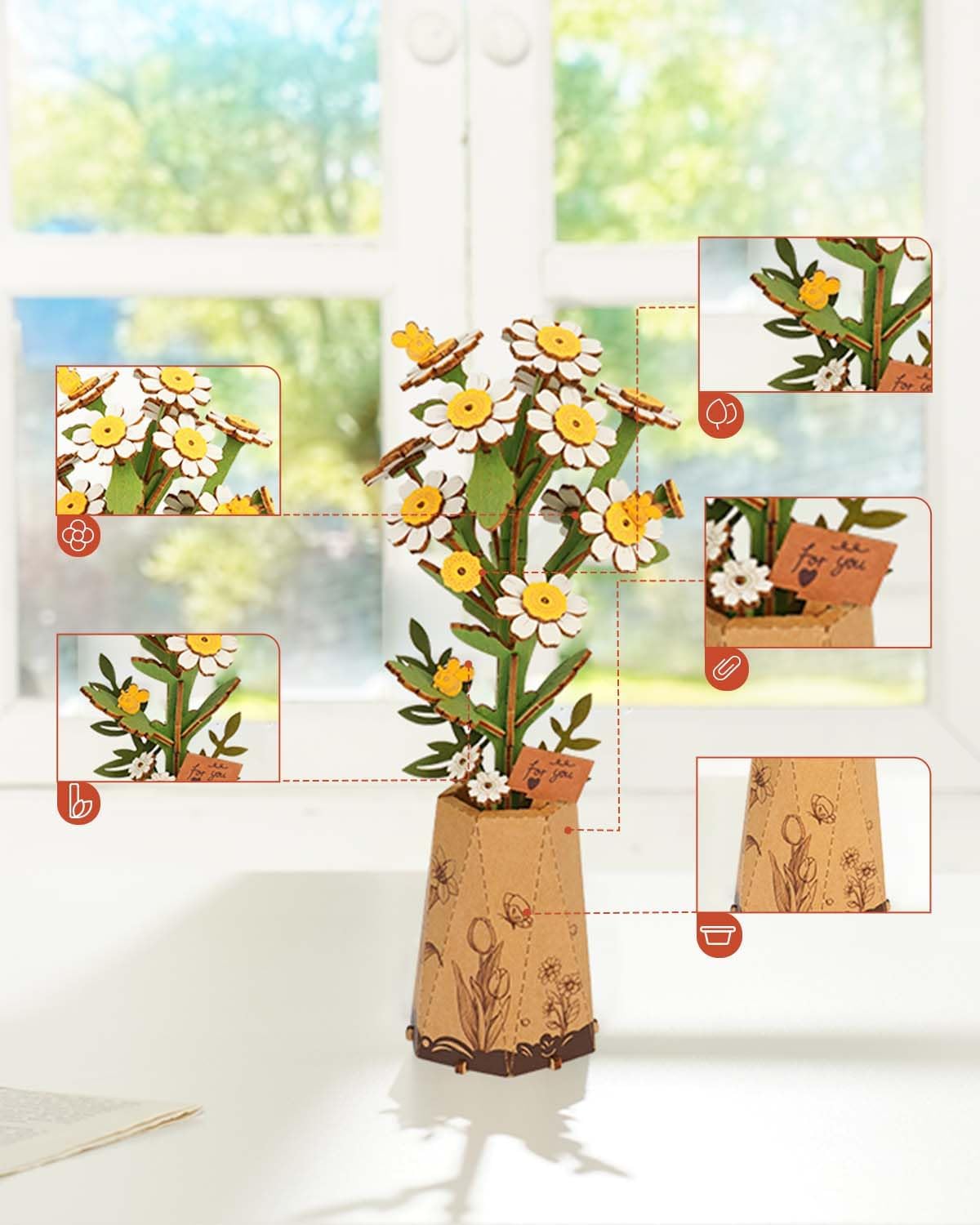 Rowood DIY Wooden Flower Chamomile 3D Wooden Puzzle TW061