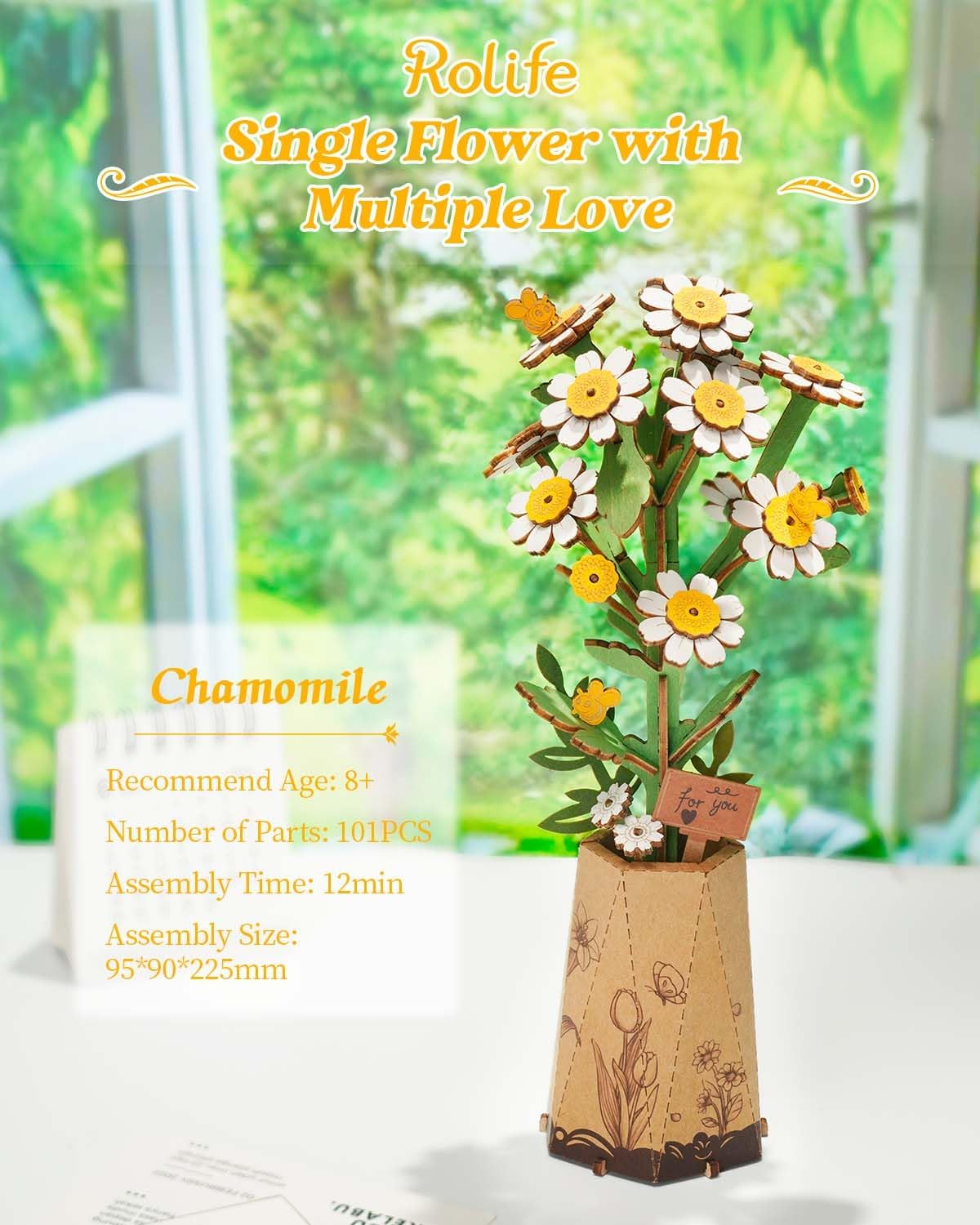 Rowood DIY Wooden Flower Chamomile 3D Wooden Puzzle TW061