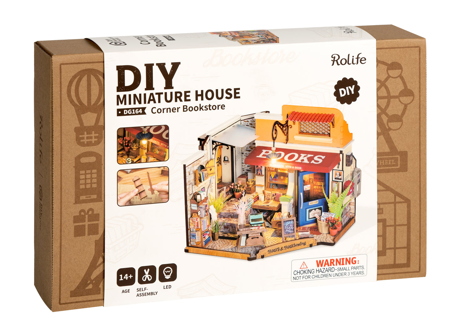 Rolife Corner Bookstore DIY Miniature House Kit DG164