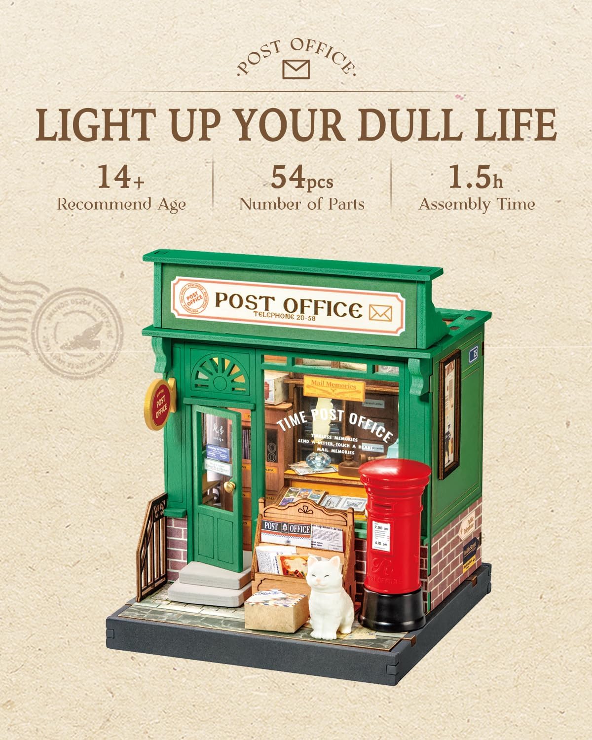 Rolife Century Post Office 3D Wooden Puzzle DIY Miniature House Kit DS037