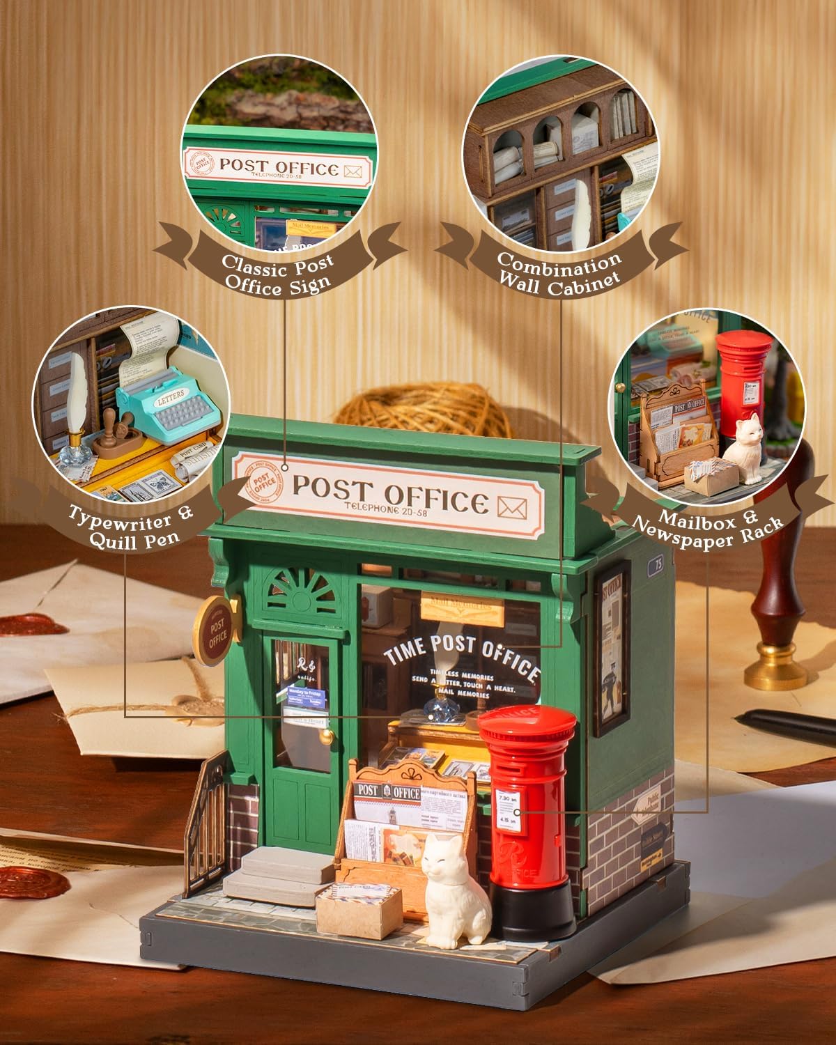 Rolife Century Post Office 3D Wooden Puzzle DIY Miniature House Kit DS037